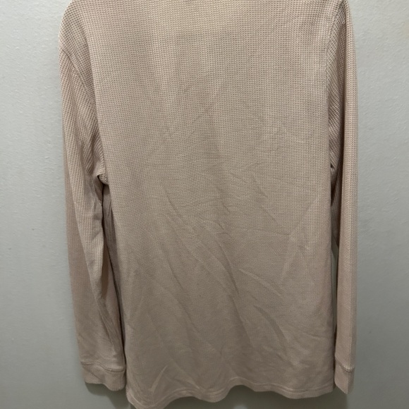 Waffle Knit Long Sleeve Henley Tee Cream Off White - Picture 3 of 5